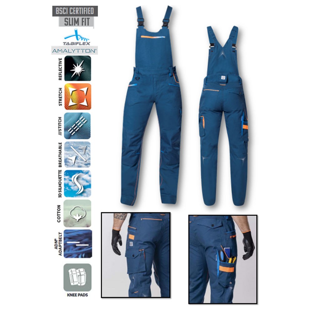 CREATRON® delovne hlače z naramnicami, modre/neonske 3